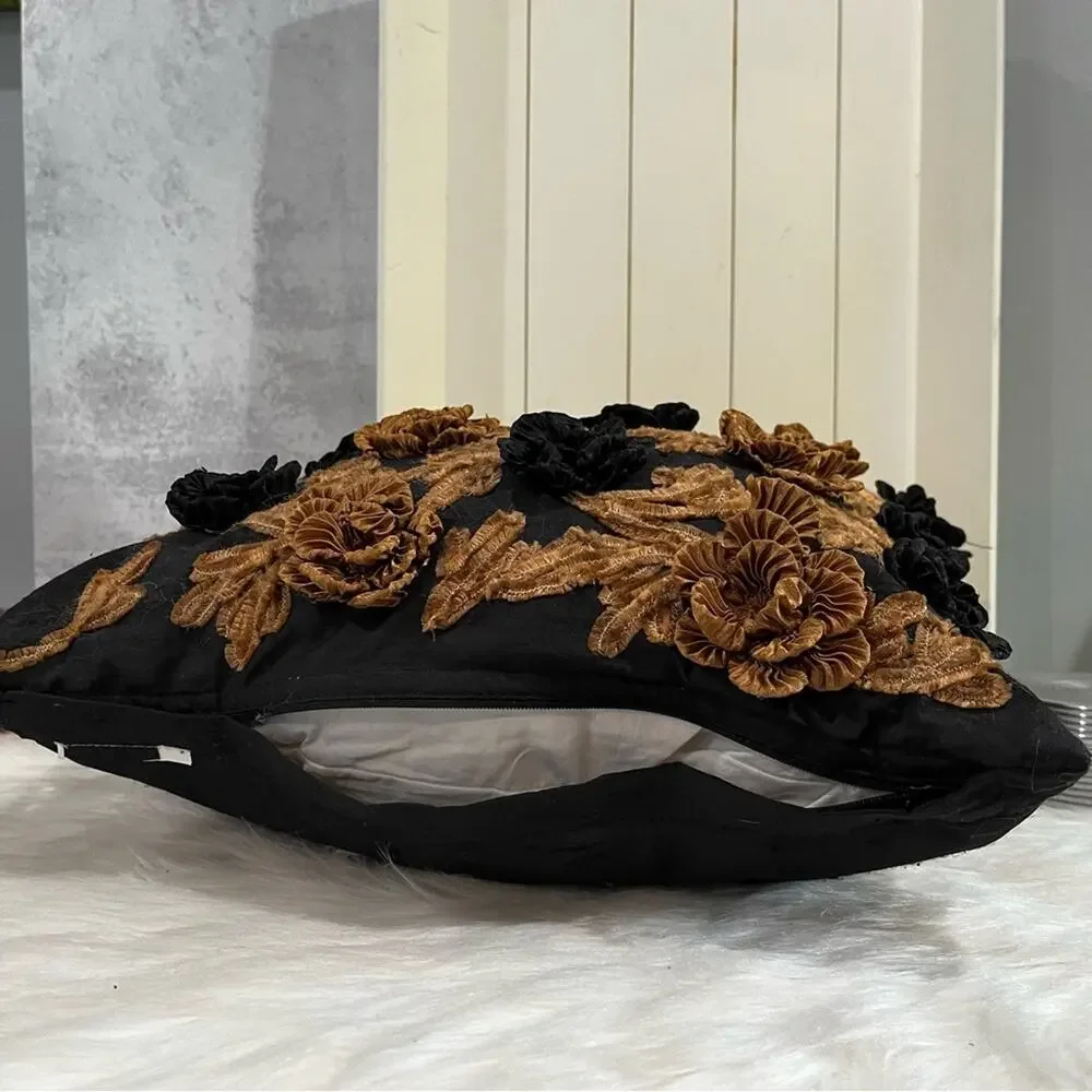 NEW Borgata x Z Gallerie Silk Dupioni Rose Tufted Throw Pillow Cover w Insert 15